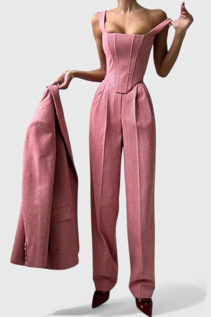 Evena Traje de 3 Piezas con Corsé Estructurado