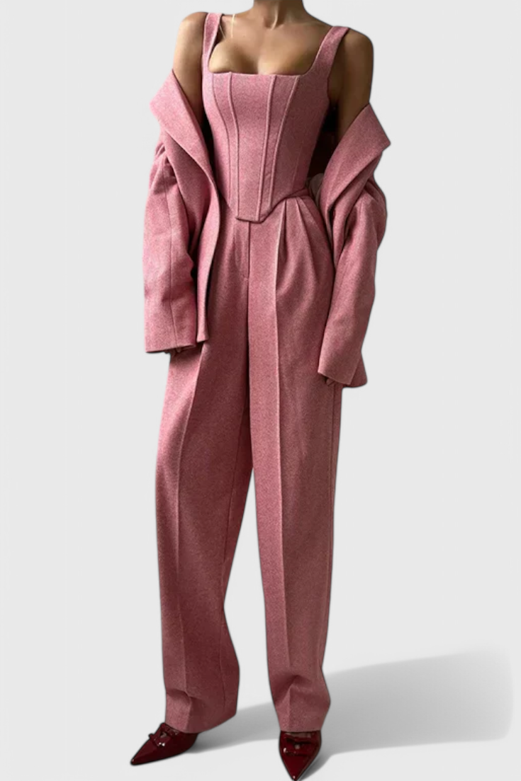 Evena Traje de 3 Piezas con Corsé Estructurado