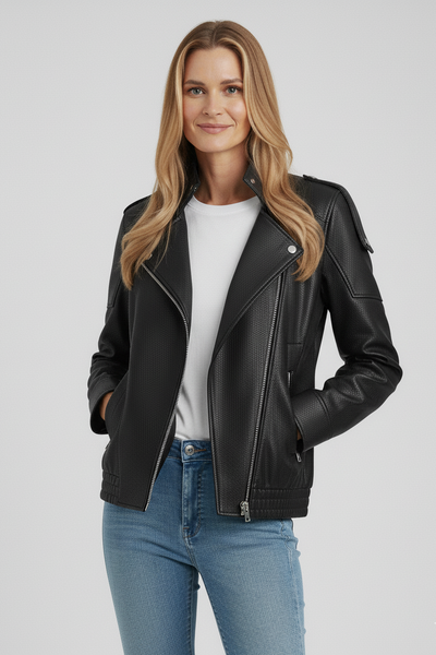 Chaqueta de cuero asimétrica Carla