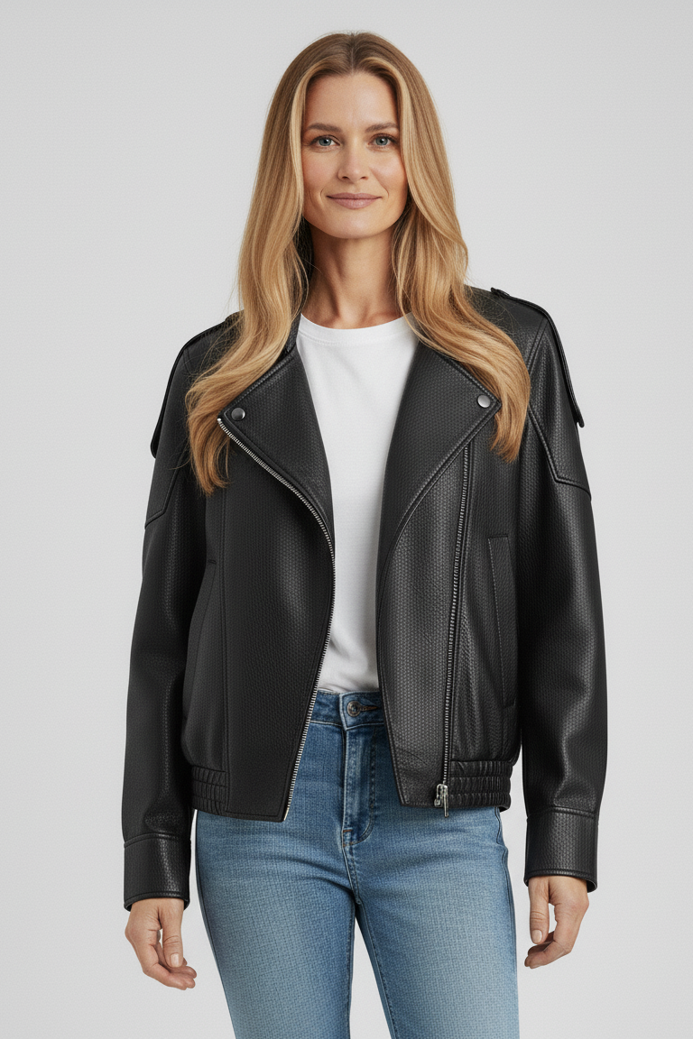 Chaqueta de cuero asimétrica Carla