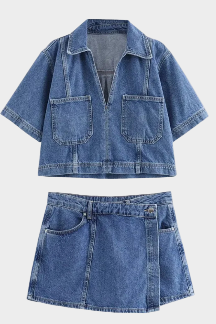 Conjunto de jeans con escote en V