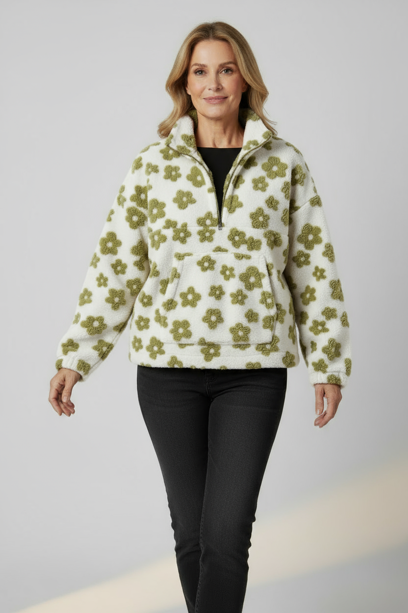 Suéter floral de felpa