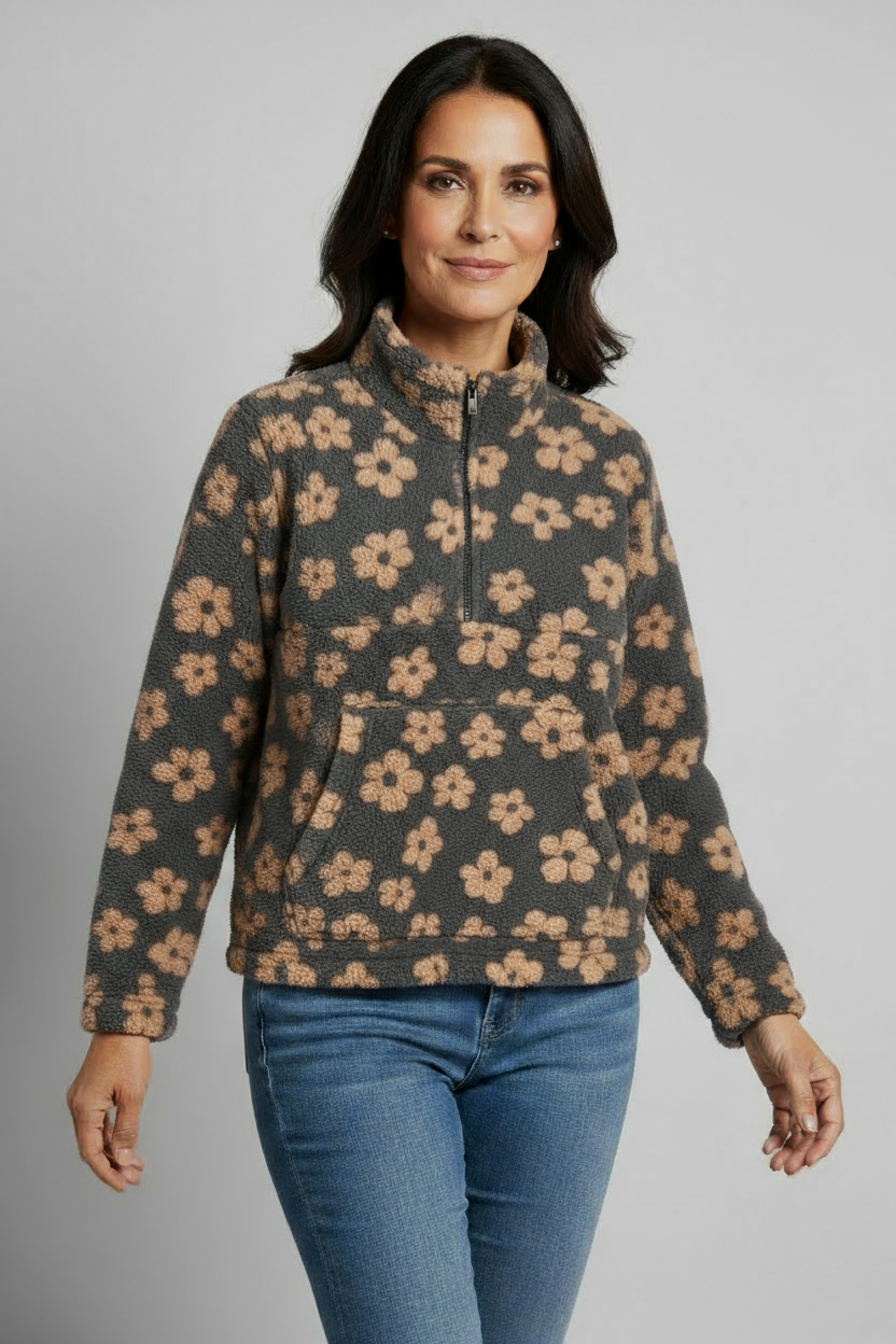 Suéter floral de felpa